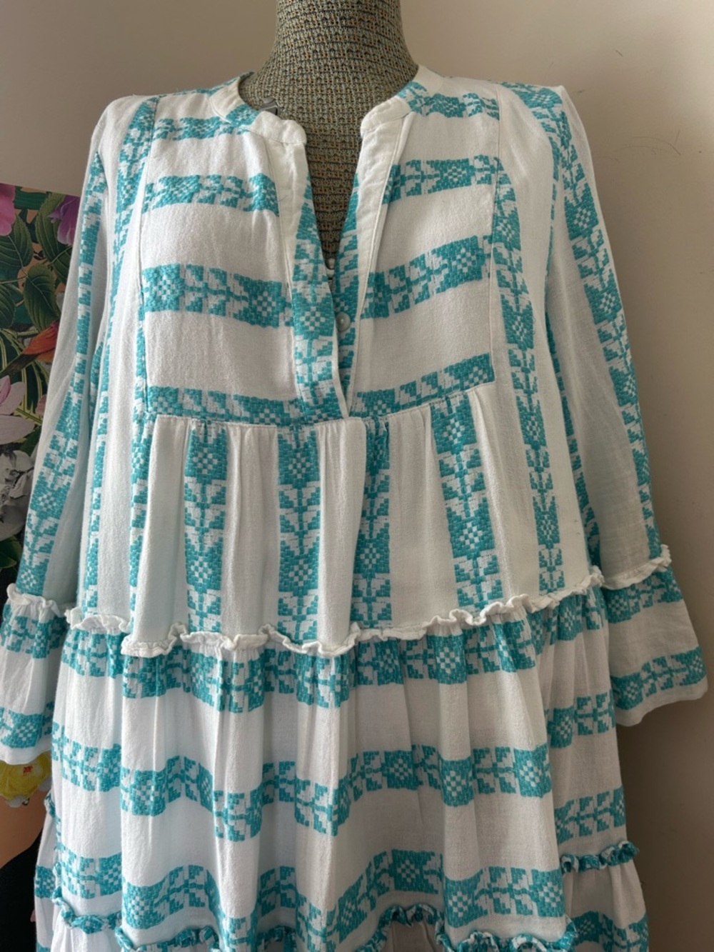 CROWN & IVY BOHO/EMBROIDERED TIERED DRESS XL. FLATTERING SILHOUETTE, FLOWY FIT. - Picture 3 of 10